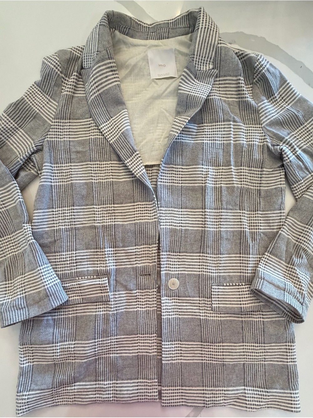 Mango Gray Plaid Single-Button Blazer
